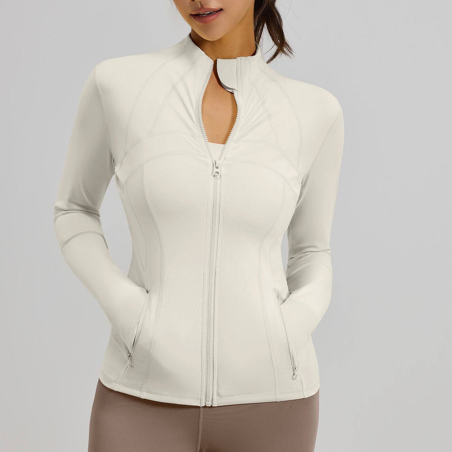 Women's Color Block Workout Jacket, Breathable Stretch Sports Coat with Pockets, Running Cycling Yoga Jacket