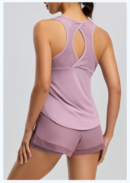 Women's Breathable Mesh Sports Tank, Hollow-Out Beauty Back Design, Nude Feeling Yoga Top
