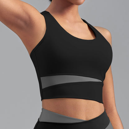 Women’s Color Block Sports Bra Tank Top, Stable Containment Fit Athletic Workout Top for Running & Fitness Training