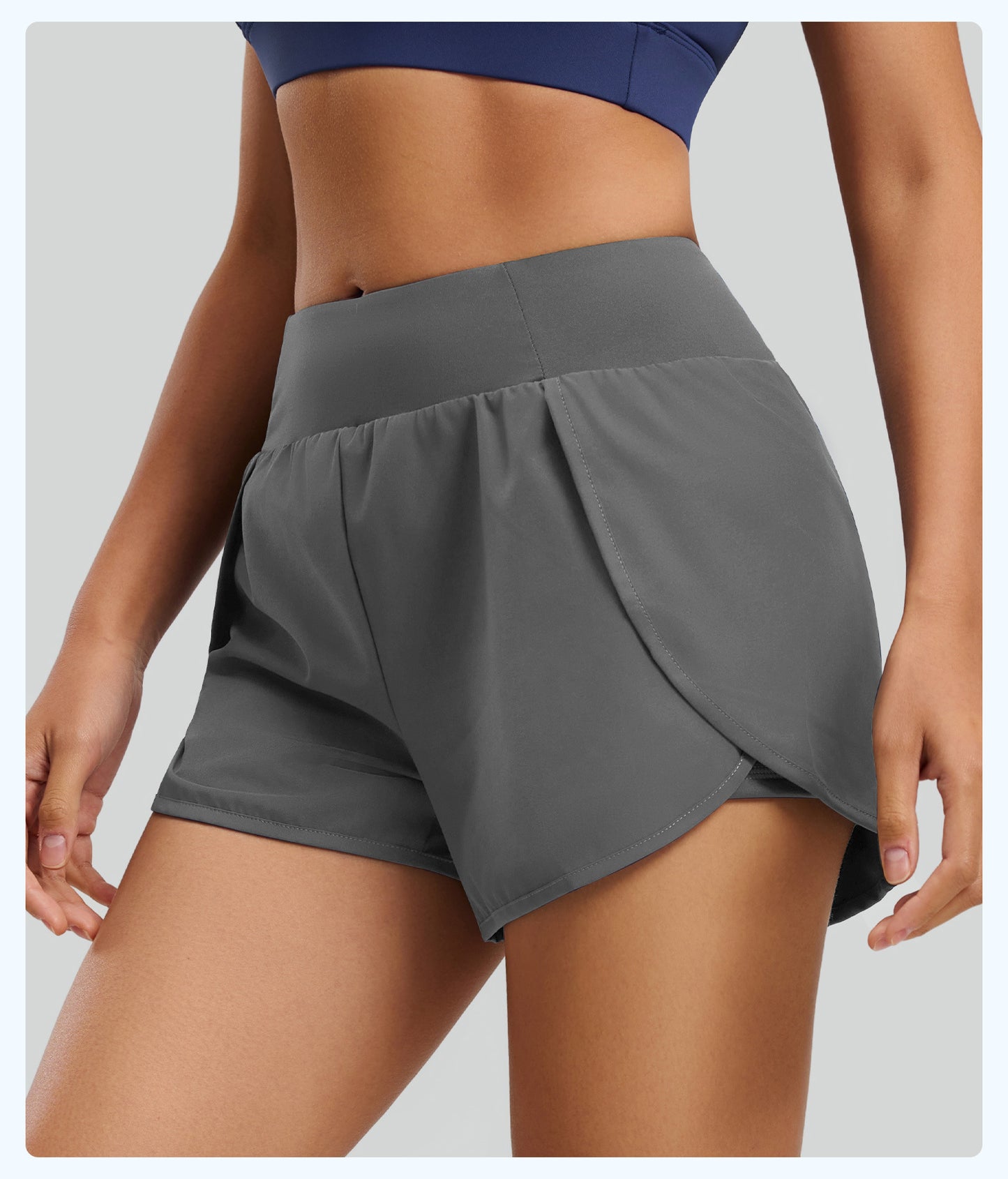 Women's Fake Two-Piece Sports Shorts, Breathable Anti-Exposure, Side Pockets, 3-Inch Running Fitness Yoga Shorts