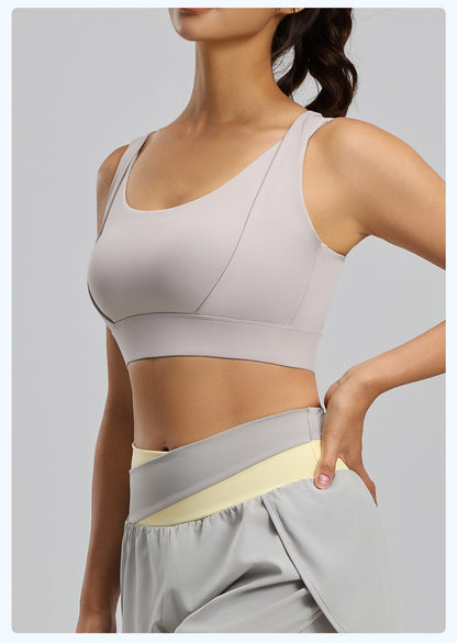 Women's Yoga Sports Bra, Push-Up Double Strap, Removable Pads, High-Impact Shockproof Naked Feeling Workout Bra
