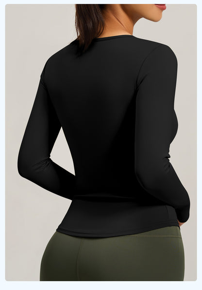 V-neck Long Sleeve Naked Feel Yoga Top, Ruched Waist Slim Fit Tight Sports Workout Shirt