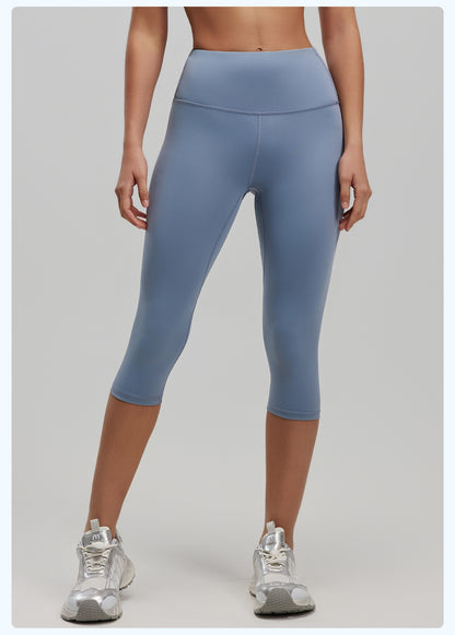 Women's High Waist 7/8 Fitness Pants, Elastic Hip Lifting Yoga Capris, Peach Butt Tight Sports Leggings