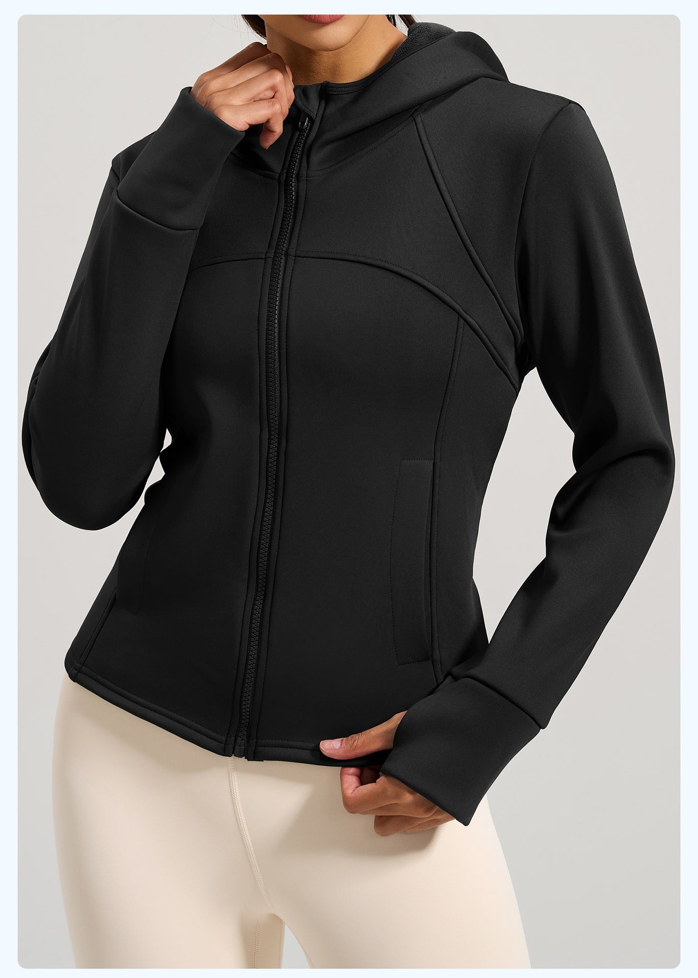 Women's Winter Fleece Lined Thick Sports Jacket, Loose Hooded Casual Yoga Coat with Pockets