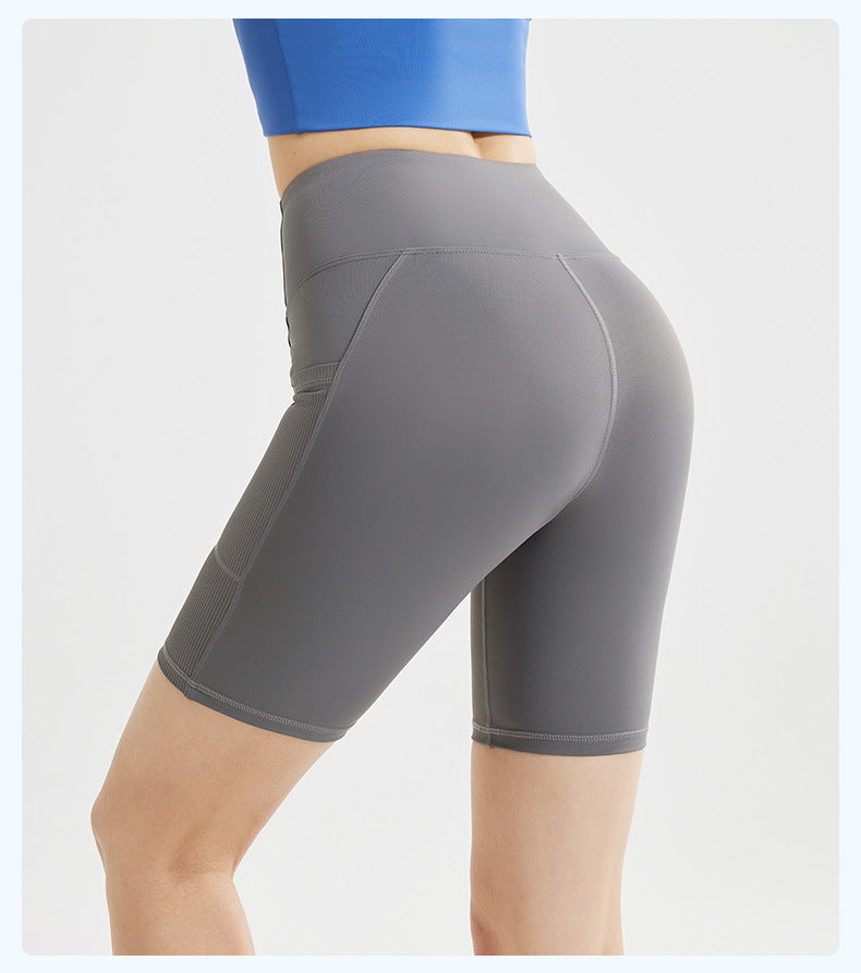 Women's Striped Yoga Shorts with Pockets, High Waist Butt Lifting Tummy Control, Workout Running Tight Yoga Pants