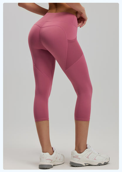 Women's High Waist 7/8 Yoga Pants with Side Pockets, Butt Lifting Booty Sculpting Tight Fitness Leggings
