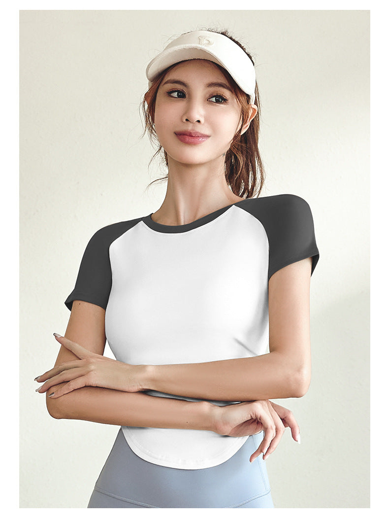 Women's Color Block Ruched Yoga Top | Slimming Waist, Naked-Sense Fabric, Sports & Outdoor Fitness