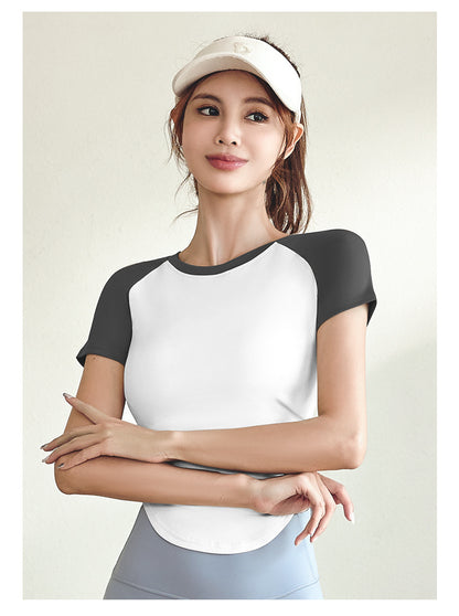 Women's Color Block Ruched Yoga Top | Slimming Waist, Naked-Sense Fabric, Sports & Outdoor Fitness