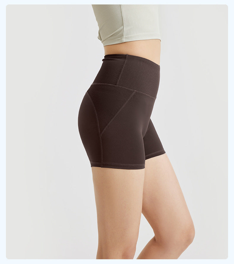 Women's Striped High Waist Yoga Shorts, Breathable Tummy Control, Seamless Butt Lifting Sports Shorts for Summer Workout Running