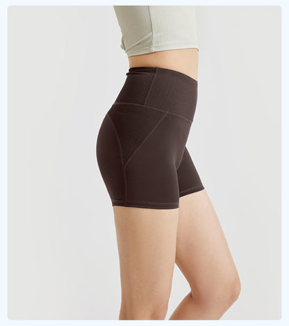 Women's Striped High Waist Yoga Shorts, Breathable Tummy Control, Seamless Butt Lifting Sports Shorts for Summer Workout Running