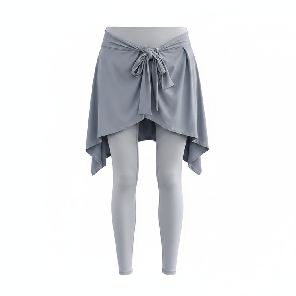 Women’s Anti-Exposure Yoga Skort with Tie Wrap – 2-in-1 Flared Skirt for Dance, Ballet & Fitness
