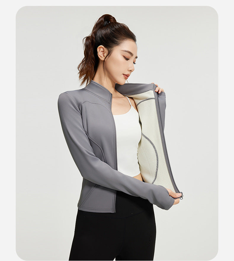 Women’s Winter Thermal Yoga Jacket – Thick Fleece Lined Slim Fit Sports Coat for Fitness, Running & Workout