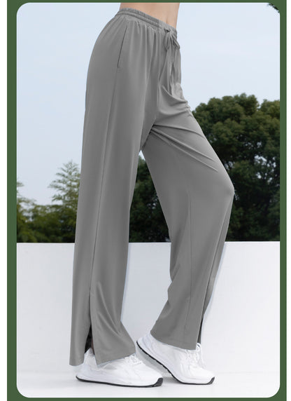 Women's Sun Protection High-Waist Wide Leg Pants, Ice-Silk Bare Feel High-Elastic Flare Sports Pants, UV Protection Trousers