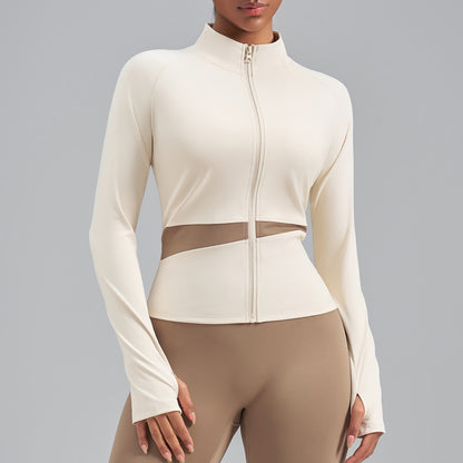 Women’s Color Block Yoga Jacket, Stretchy Fabric Sports Top for Fitness Workout Training