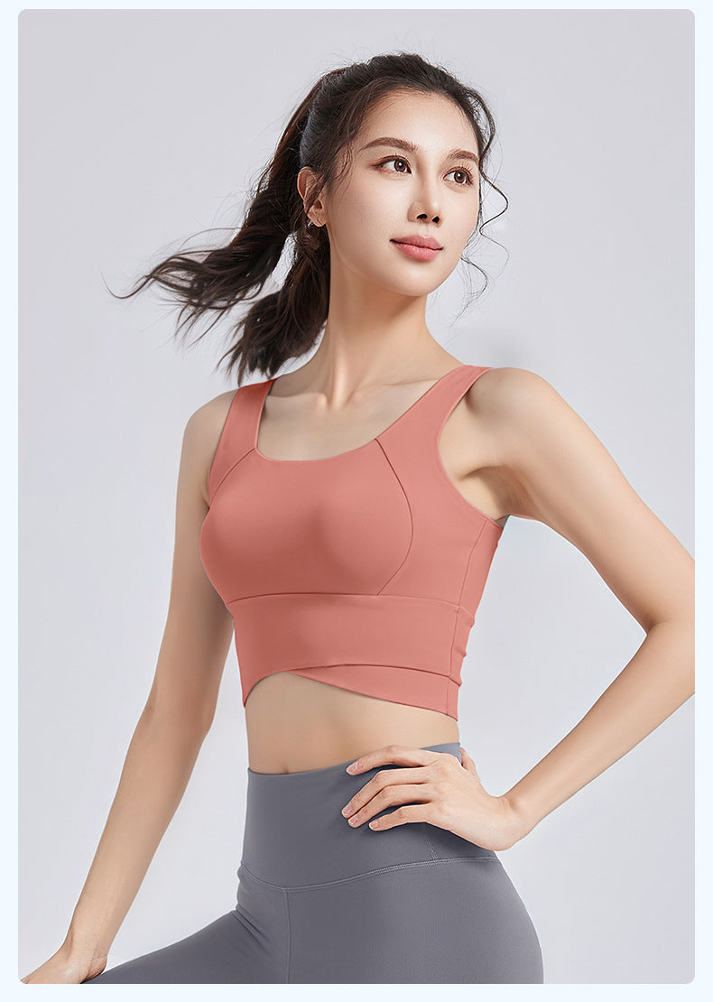 High Waist Cross-Back Sports Bra for Women, Shock Absorption & Push Up Workout Tank Top for Yoga & Running