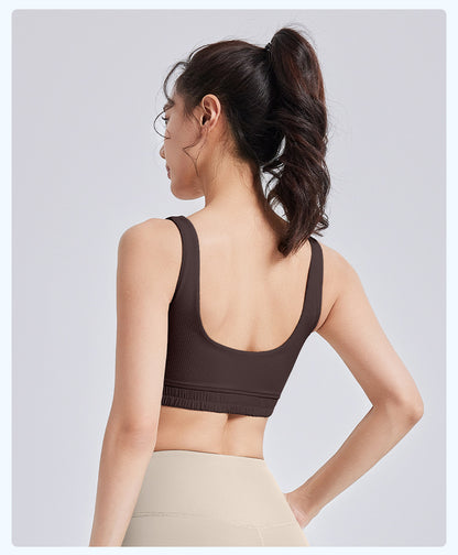 Striped U-Neck Yoga Bra - Dopamine Color, High-Impact Shockproof, Push-Up & Underarm Bulge Control Sports Bra