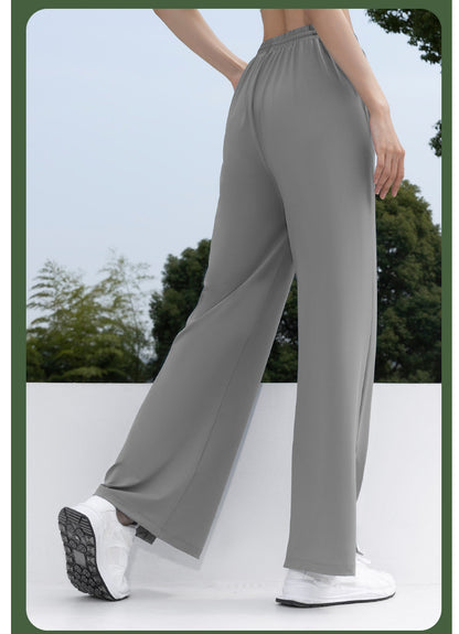 Women's Sun Protection High-Waist Wide Leg Pants, Ice-Silk Bare Feel High-Elastic Flare Sports Pants, UV Protection Trousers