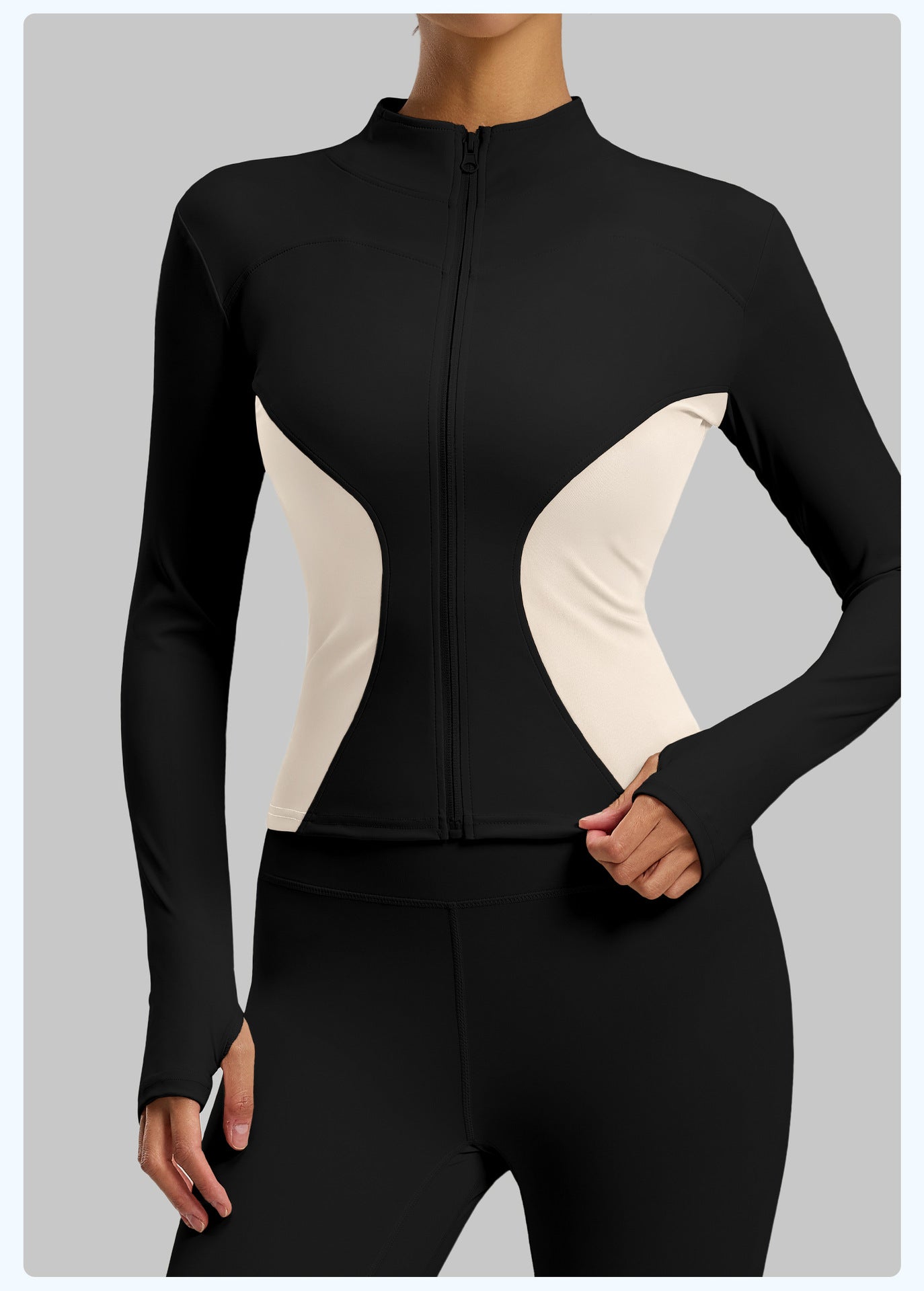 Women's Color Block Slim Fit Yoga Jacket, Stylish Sports Coat for Running Workout Fitness