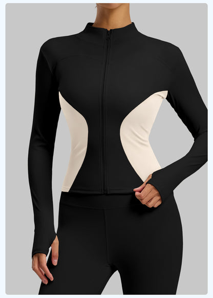 Women's Color Block Slim Fit Yoga Jacket, Stylish Sports Coat for Running Workout Fitness