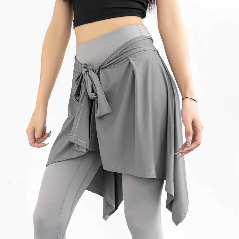 Women’s Anti-Exposure Yoga Skort with Tie Wrap – 2-in-1 Flared Skirt for Dance, Ballet & Fitness