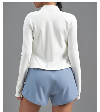 Plus Size Zip Up Sports Jacket, Stretch Slim Fit Yoga Top, Euro Size Figure-Flattering Long Sleeve Workout Coat for Women