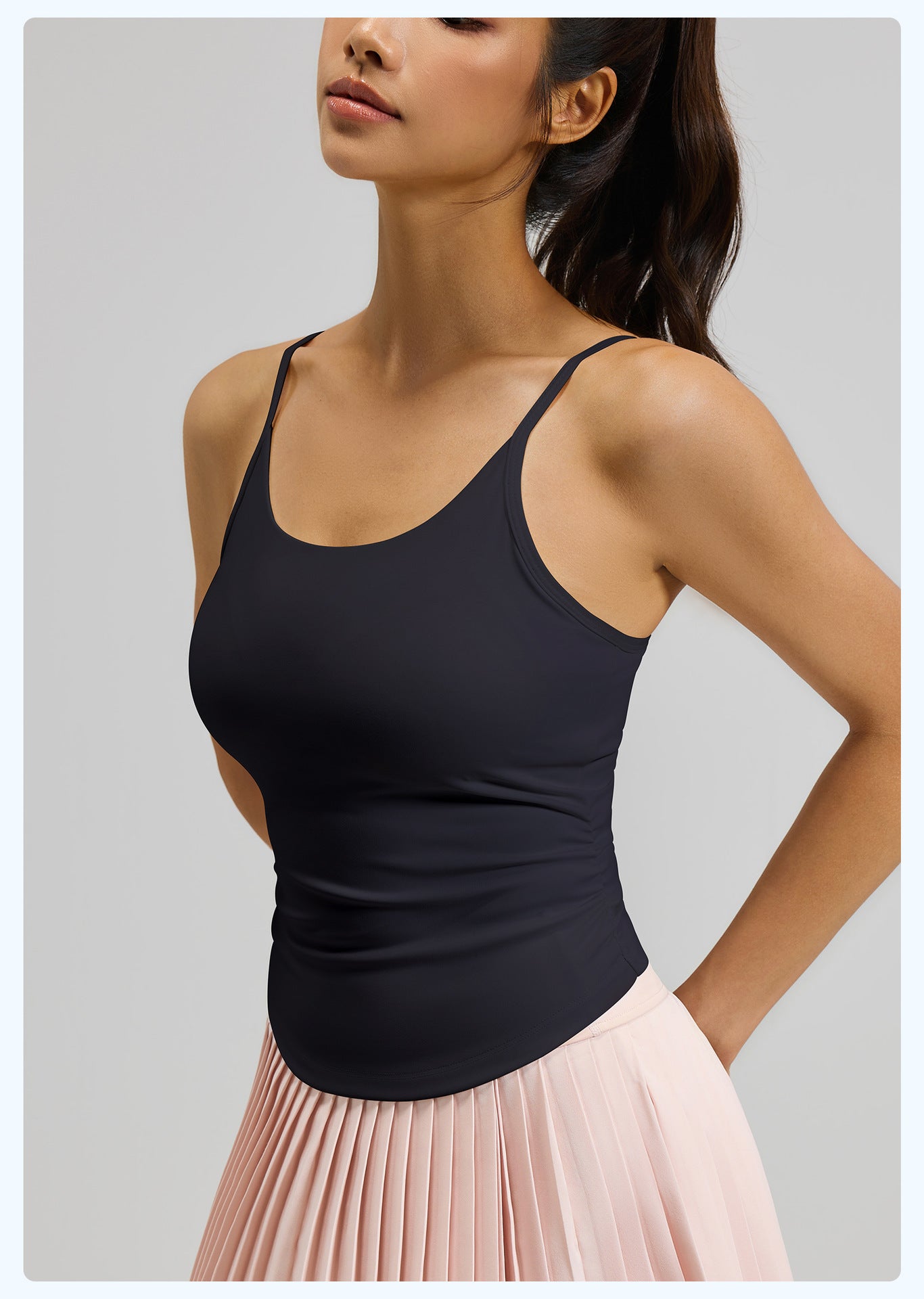 Women’s Waist Cinched Ruched Yoga Tank Top, Integrated Fixed Cup Camisole Bra with Compression Contour Fit for Daily Fitness Training