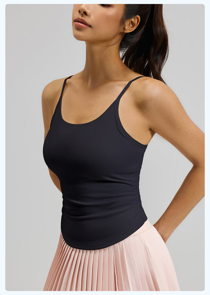 Women’s Waist Cinched Ruched Yoga Tank Top, Integrated Fixed Cup Camisole Bra with Compression Contour Fit for Daily Fitness Training