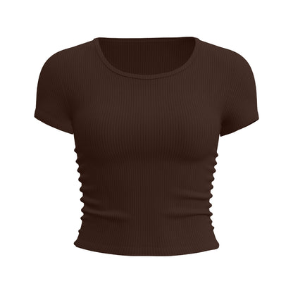 New Summer Women Striped Sports Short Sleeve T-Shirt, Breathable Slim Fit Stretch Yoga Athletic Top, Sweat-Wicking Fitness Activewear for Running, Gym Training & Daily Casual Wear