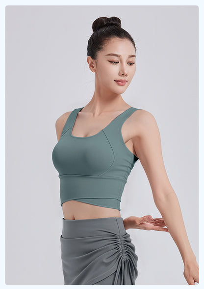 High Waist Cross-Back Sports Bra for Women, Shock Absorption & Push Up Workout Tank Top for Yoga & Running
