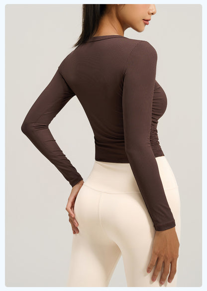 New Fall Women's Slim Fit Yoga Top, Breathable & Waist-Shaping Long Sleeve Workout Shirt