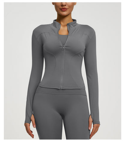 Women’s Zipper Yoga Jacket, Long Sleeve Sports Top for Running & Fitness Training