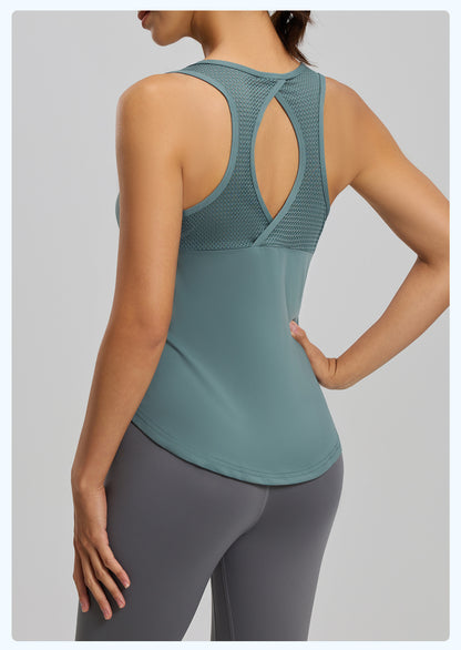 Women's Breathable Mesh Sports Tank, Hollow-Out Beauty Back Design, Nude Feeling Yoga Top
