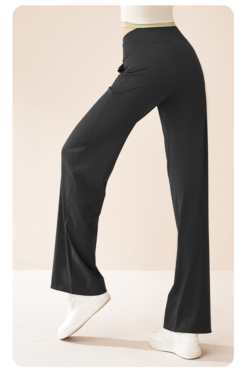 Women's High Waist Drawstring Wide Leg Yoga Pants, Loose Straight Hip Lifting Casual Sports Fitness Trousers