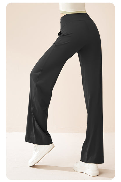 Women's High Waist Drawstring Wide Leg Yoga Pants, Loose Straight Hip Lifting Casual Sports Fitness Trousers