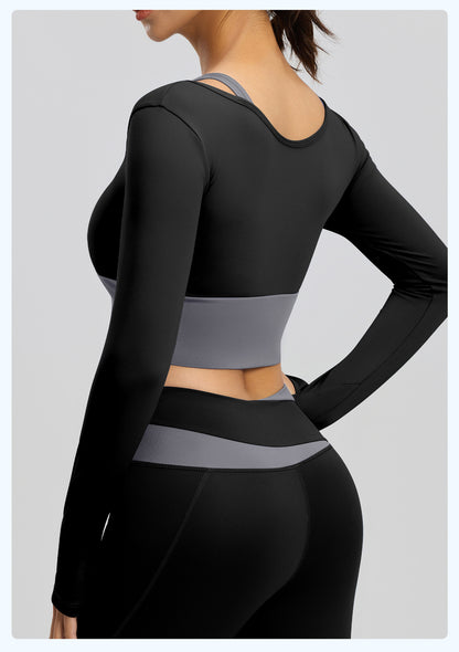 Women's New Slim Fit Workout Set, Shockproof Color Block 2-in-1 Design, Built-in Bra Yoga Active Wear