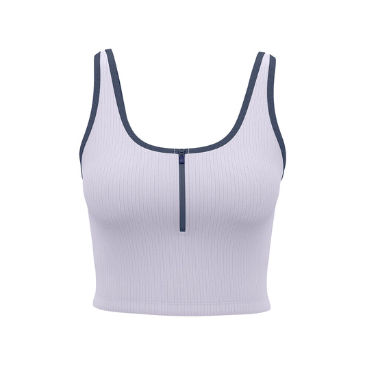 New Color-Block Zip-Up Striped Yoga Tank Top for Women, Slim Fit, Breathable, Built-in Fixed Chest Pad, Shock Absorption Sports Bra