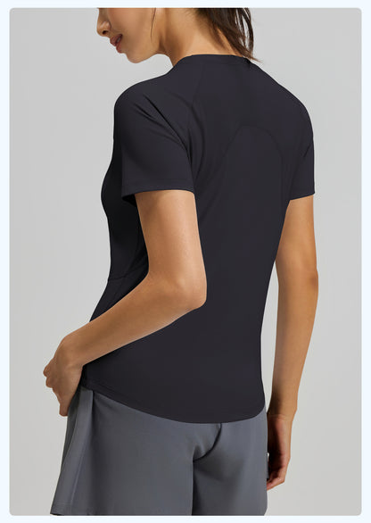Women's Summer Fitness Short Sleeve Tee with Back Mesh Panel, Breathable Quick-Dry Fabric, Lightweight Yoga Sports T-Shirt Suitable for Outdoor Running, Gym Training and Daily Active Wear