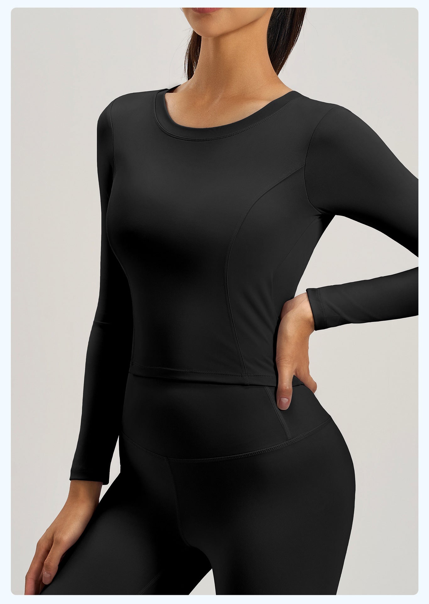 Women's New Ruched Slim Fit Long Sleeve Yoga Top, Beauty Back Design With Built-in Pads For Running Fitness