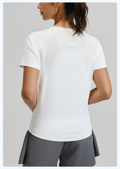 Women's Summer Fitness Short Sleeve Tee with Back Mesh Panel, Breathable Quick-Dry Fabric, Lightweight Yoga Sports T-Shirt Suitable for Outdoor Running, Gym Training and Daily Active Wear