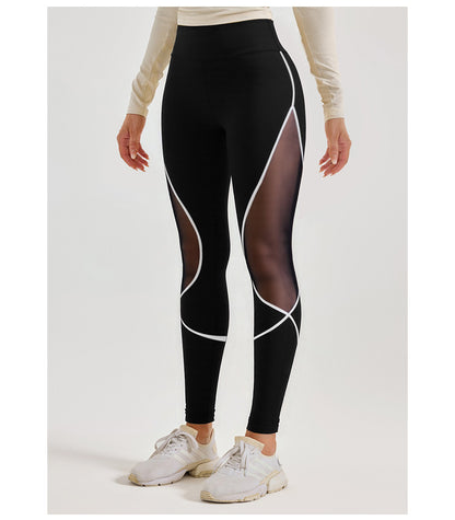 Color Block Mesh Yoga Pants, High Waist Butt Lifting Sports Leggings for Running & Workout