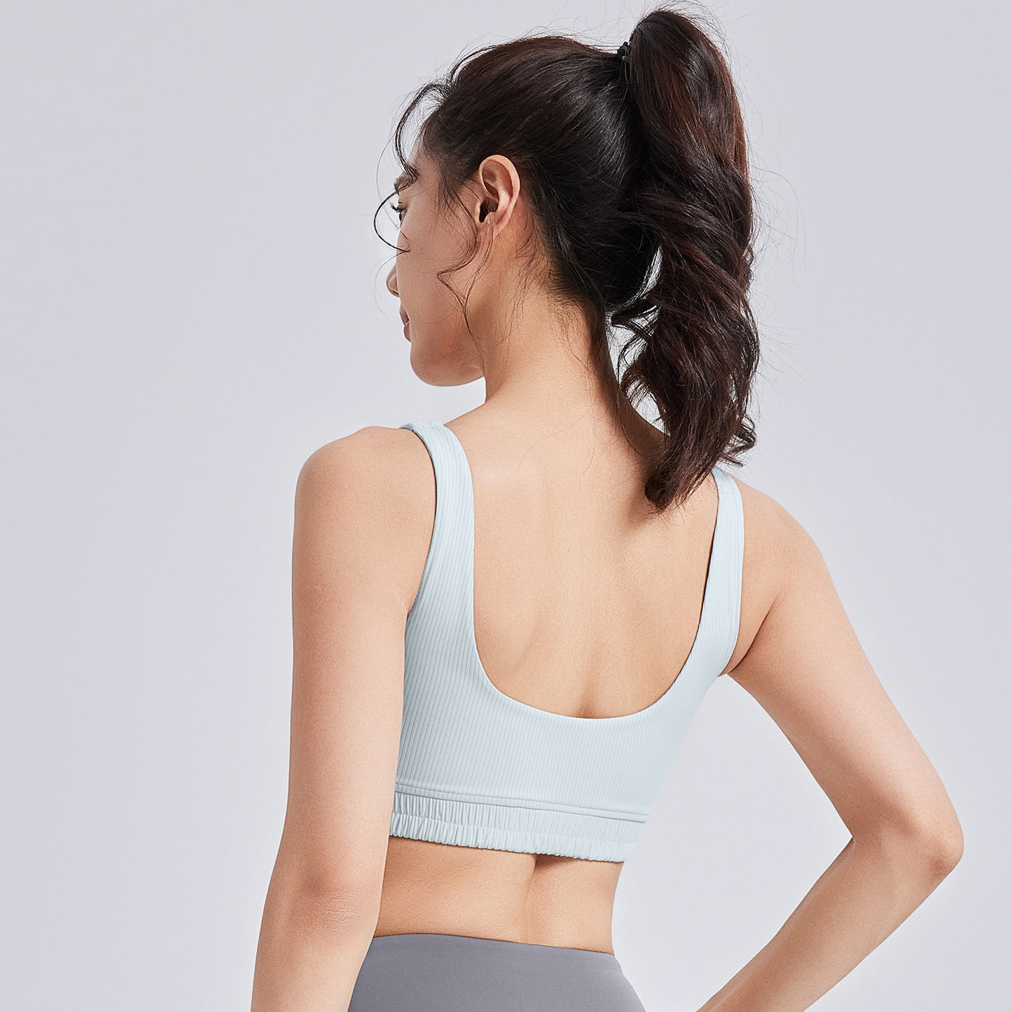 Striped U-Neck Yoga Bra - Dopamine Color, High-Impact Shockproof, Push-Up & Underarm Bulge Control Sports Bra