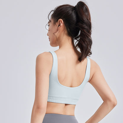 Striped U-Neck Yoga Bra - Dopamine Color, High-Impact Shockproof, Push-Up & Underarm Bulge Control Sports Bra