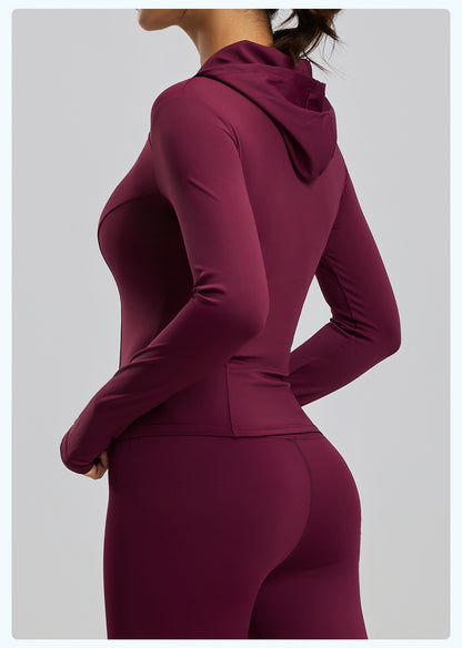 Women’s Slim Fit Hooded Yoga Jacket – Long Sleeve Sports Coat for Spring & Autumn, Running & Cycling