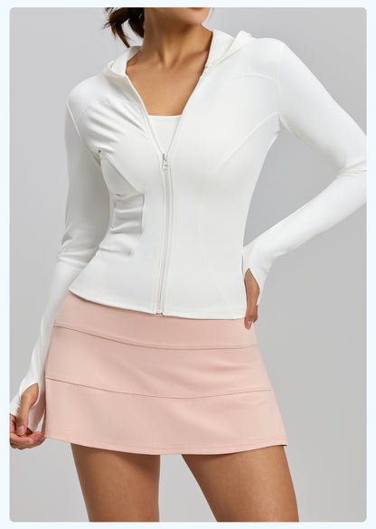 Women’s Slim Fit Hooded Yoga Jacket – Long Sleeve Sports Coat for Spring & Autumn, Running & Cycling