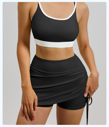 New Ruched Sports Skort Women, High Waist Anti-Exposure Running Shorts, 2-in-1 Short Yoga Skort