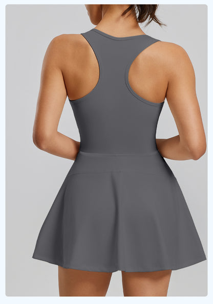 Women's Zipper Sports Dress, Anti-Exposure Lining, Outdoor Running Workout Fitness Yoga Dress