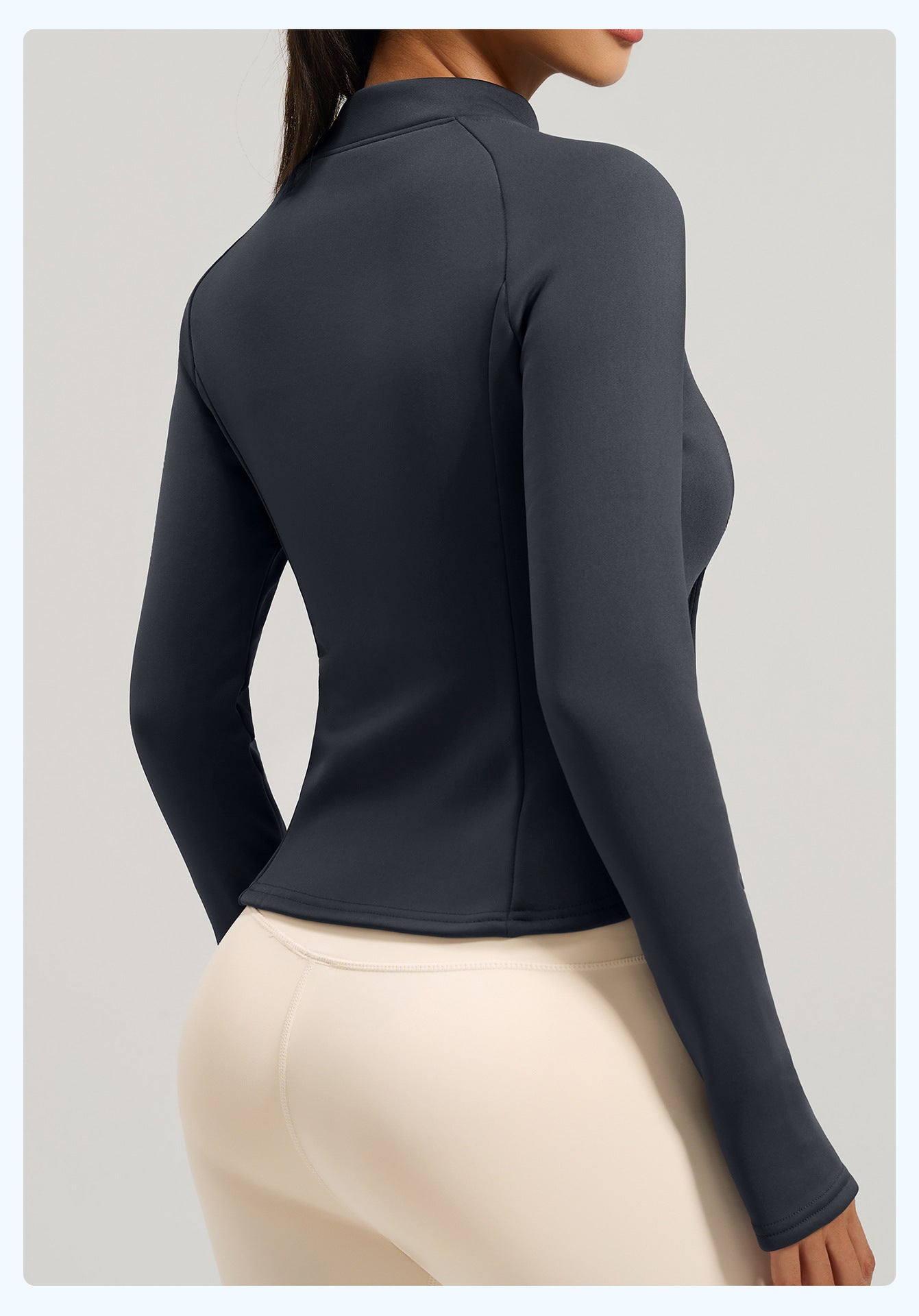 Peach Velvet Stand Collar Coat, Autumn Winter New Arrival, Fleece Lined Thickened Warm Yoga Jacket with Pockets