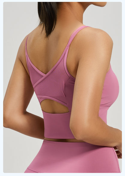 Women's Crisscross Back Sports Bra, Shockproof Push Up Fixed Shape Thin Strap Yoga Fitness Bralette