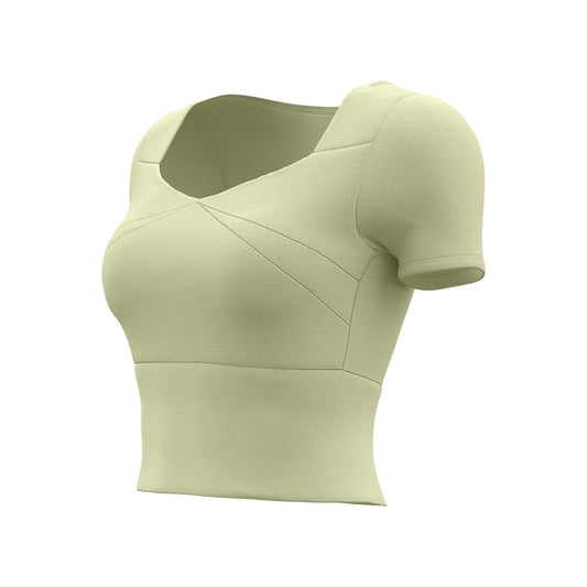 Women's Peach Splice Sports Short Sleeve, Built-in Bra High Elastic Slim Fit Yoga Running Top