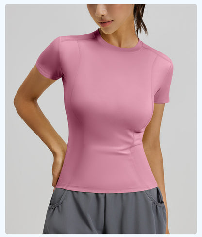 Women's Slim Fit Yoga Short Sleeve Top, Lightweight Stretch Sports T-Shirt, Breathable Activewear Ideal for Running, Gym Fitness and Daily Workout